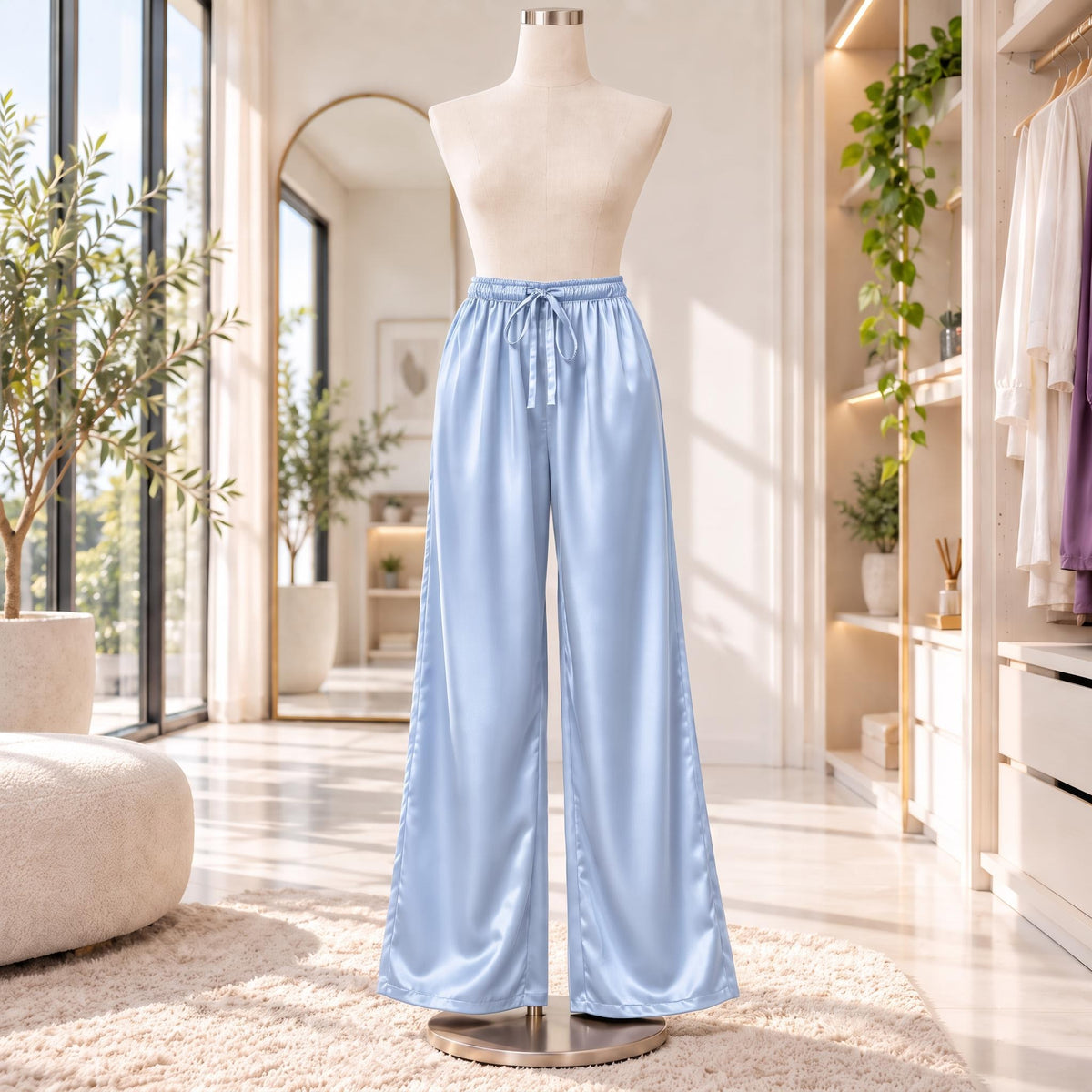 Elegant Flowing Wide Leg Silk Pants for Women