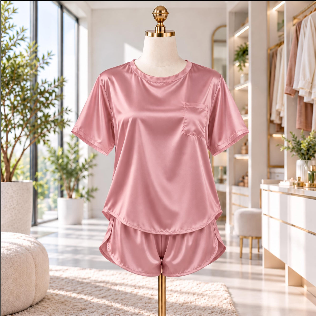 Mulberry Silk Pajama Set for Women with Short Sleeve Top