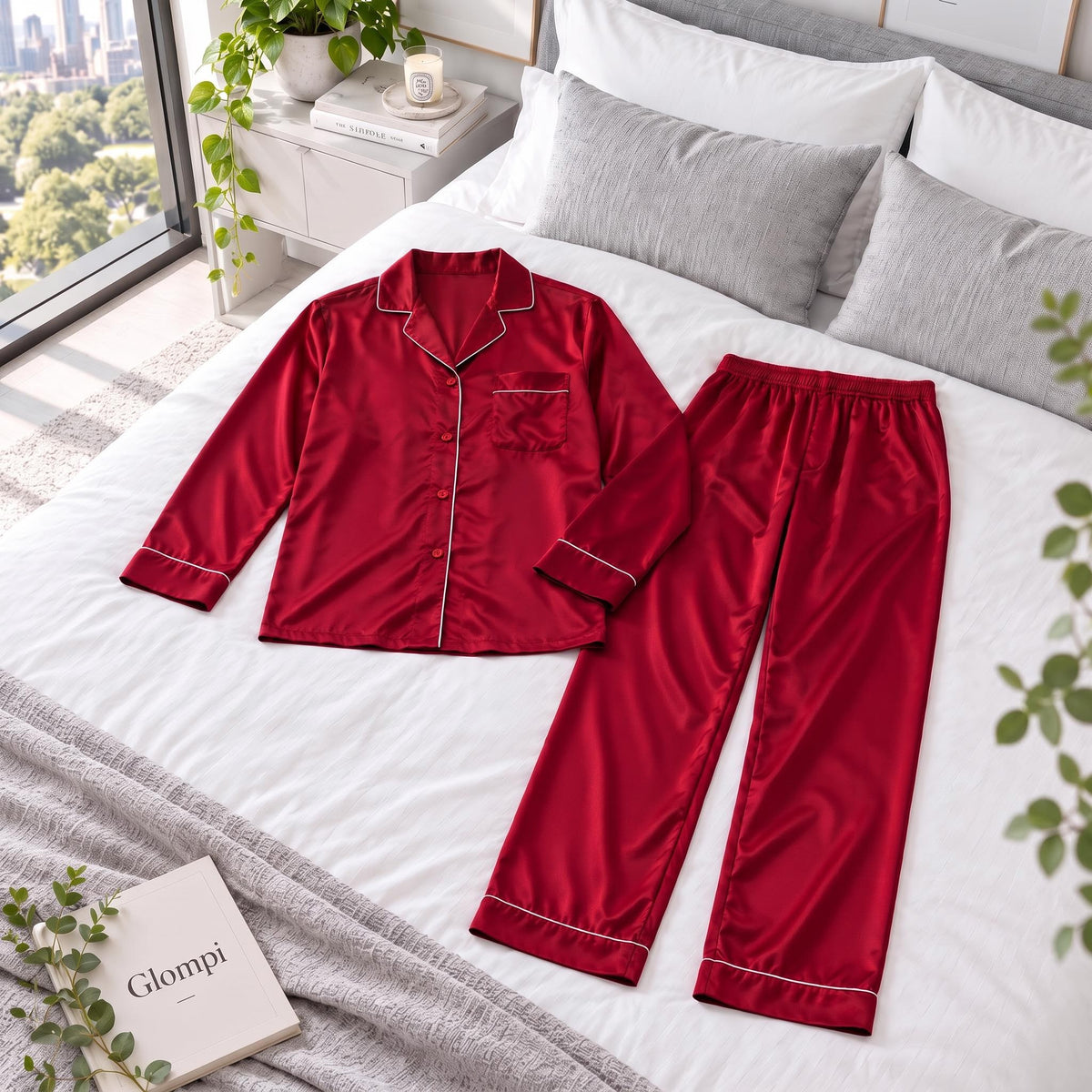 Men's Long Sleeve Silk Pajama Set with Notch Collar
