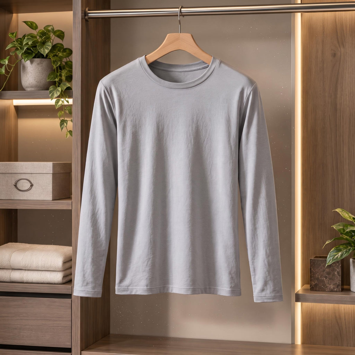 Men's Silk Long Sleeve Crewneck T-Shirt for Comfort and Style