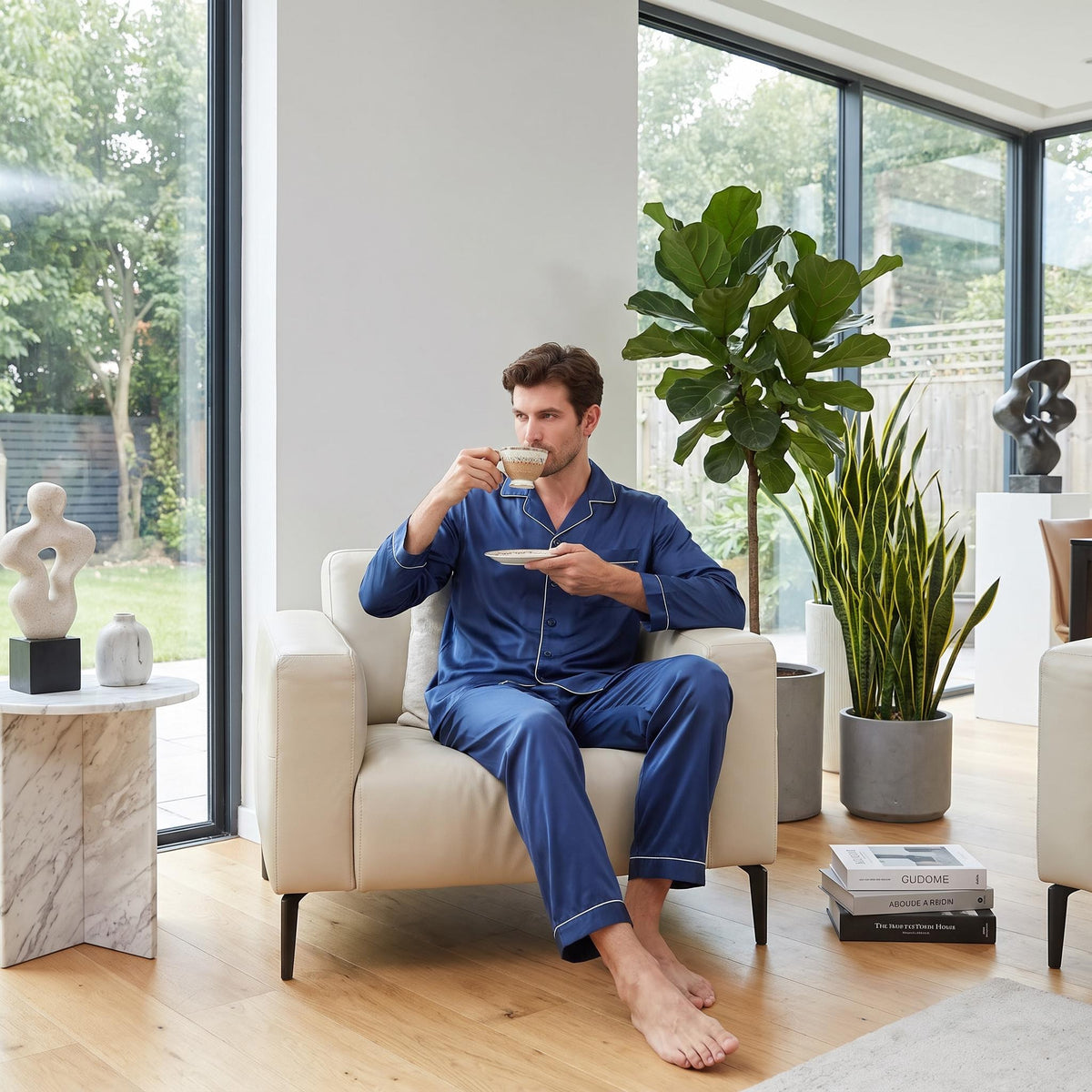 Mulberry Silk Long Sleeve Men's Pajama Set in Multiple Colors