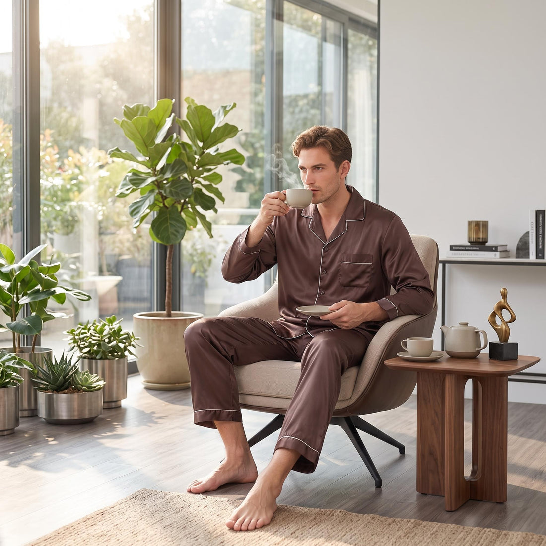 Mulberry Silk Long Sleeve Men's Pajama Set in Multiple Colors