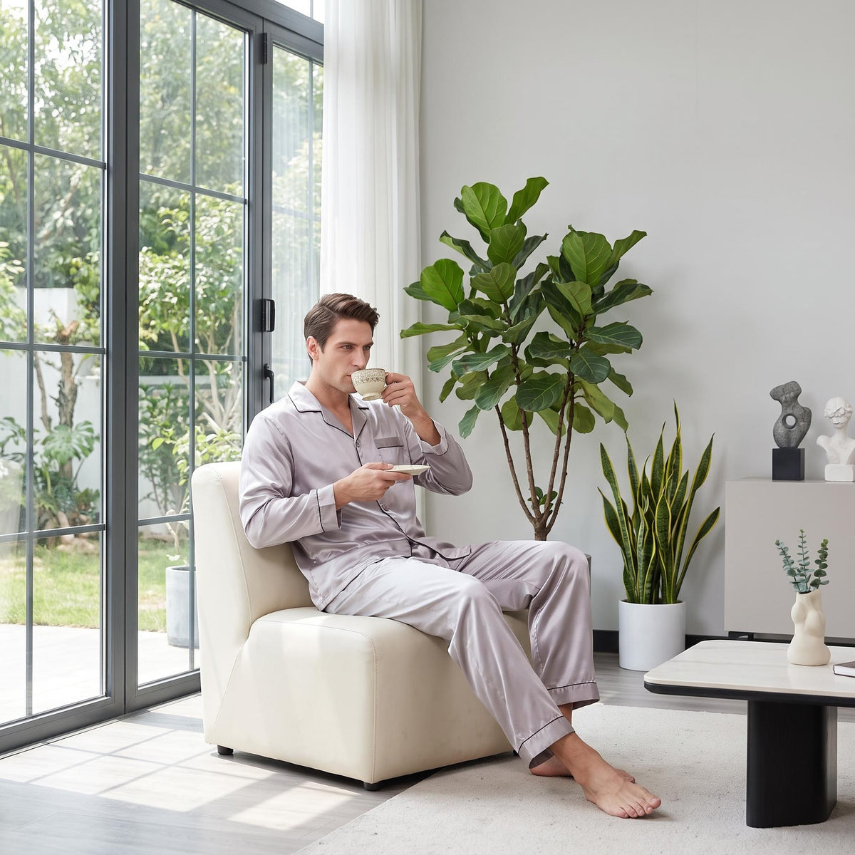 Mulberry Silk Long Sleeve Men's Pajama Set in Multiple Colors