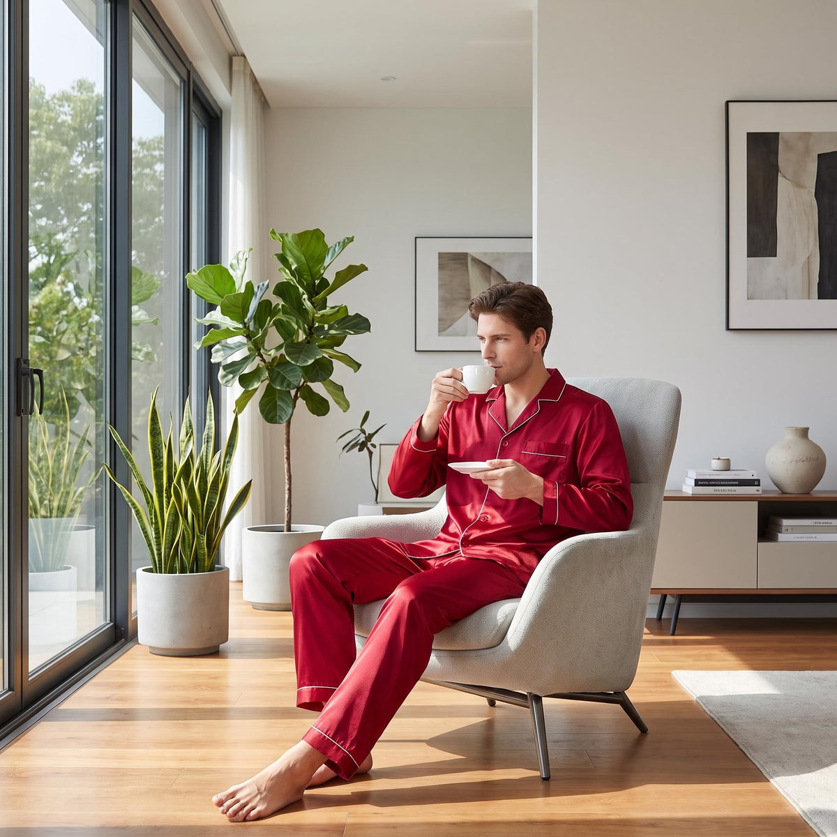Mulberry Silk Long Sleeve Men's Pajama Set in Multiple Colors