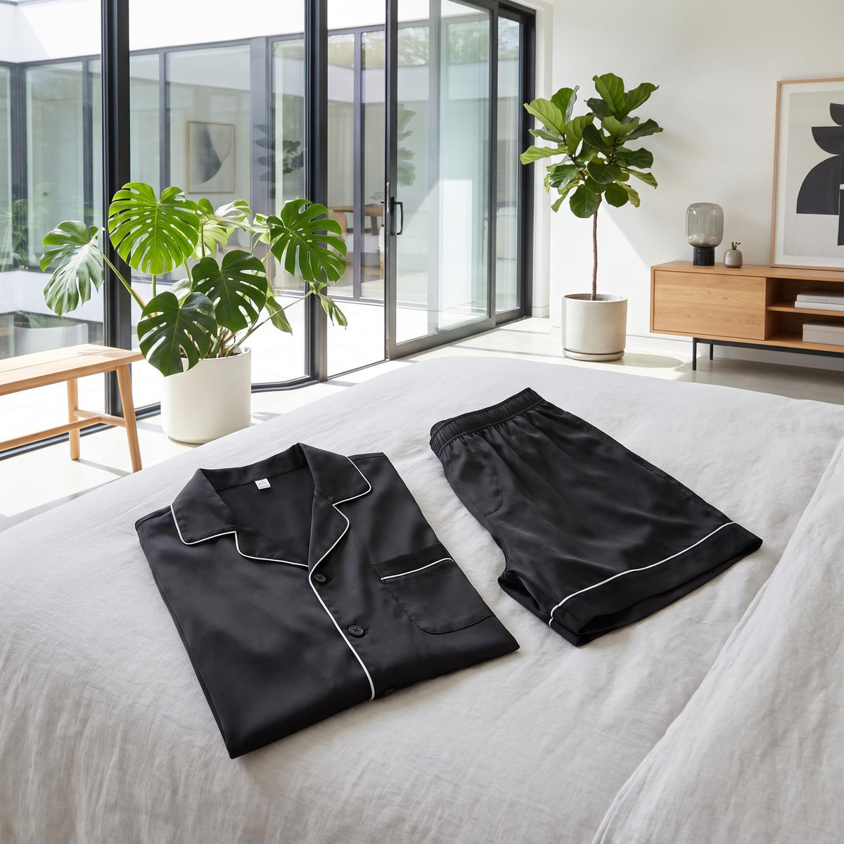 Mulberry Silk Short Sleeve Men's Pajama Set with Shorts