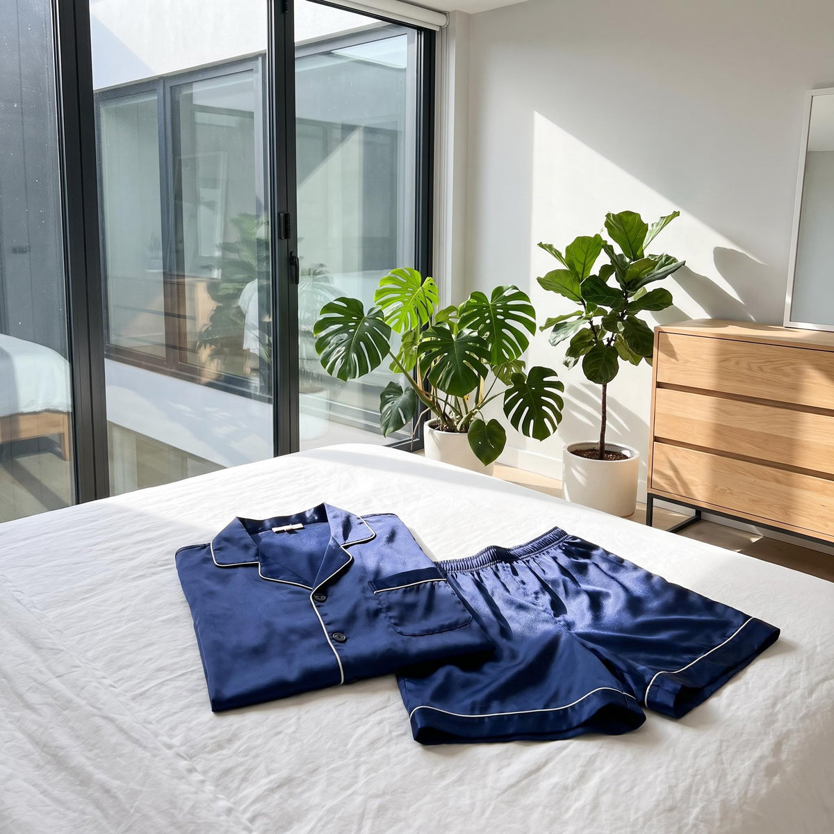 Mulberry Silk Short Sleeve Men's Pajama Set with Shorts
