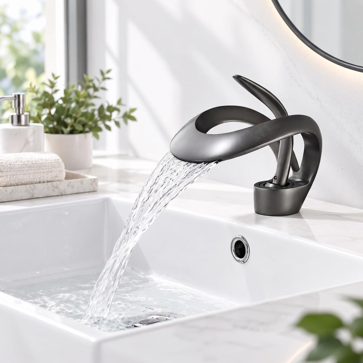 Waterfall Basin Mixer Tap – Solid Brass Modern Bathroom Sink Faucet