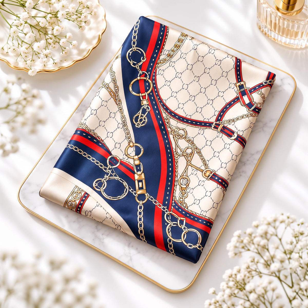 Elegant Printed Silk Scarf for Women, 170x53cm