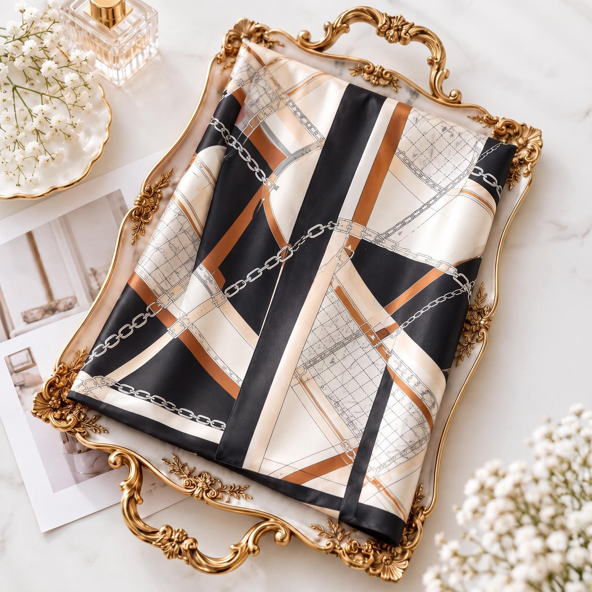 Elegant Printed Silk Scarf for Women, 170x53cm