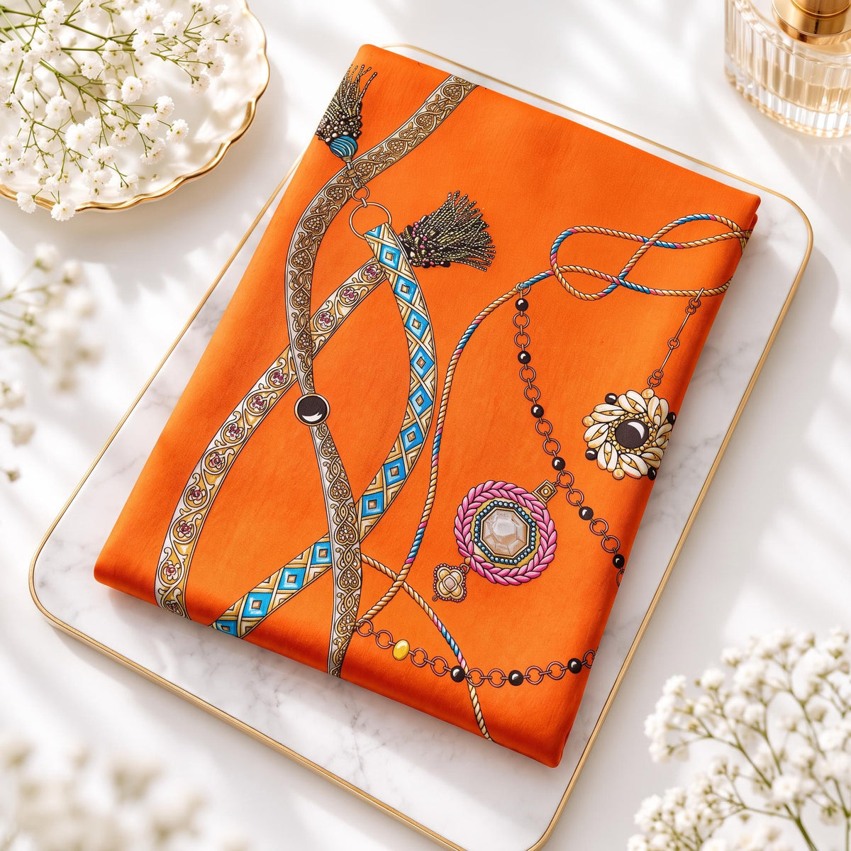 Elegant Printed Silk Scarf for Women, 170x53cm