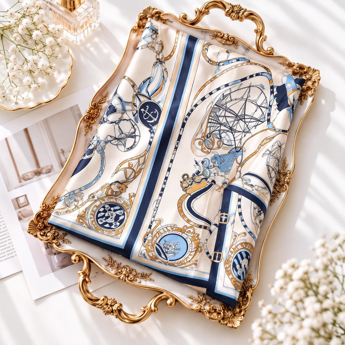 Elegant Printed Silk Scarf for Women, 170x53cm