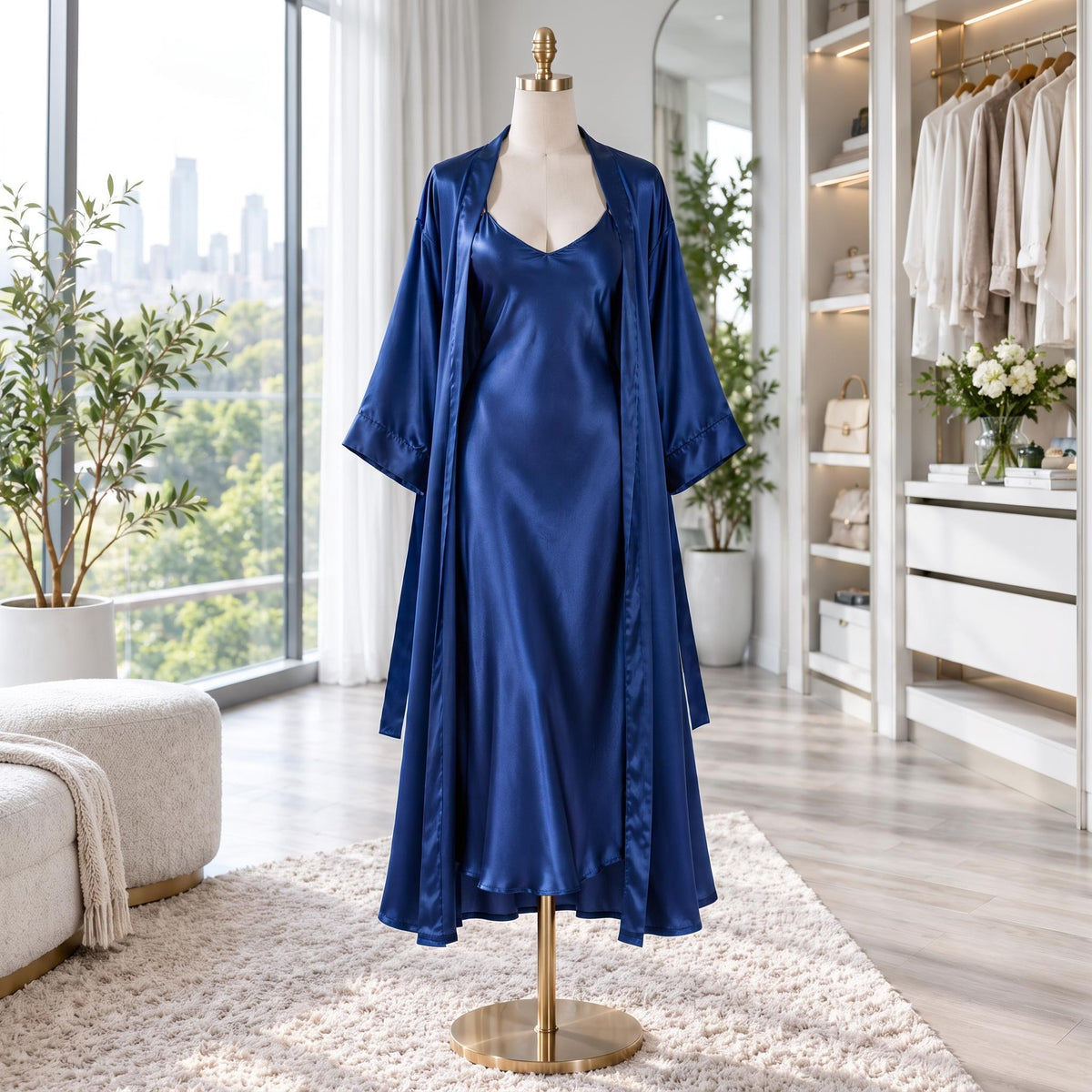 Mulberry Silk Nightgown and Robe Set with V-Neck Design
