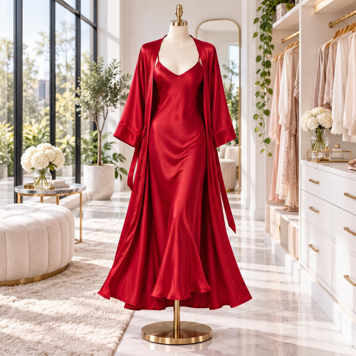 Mulberry Silk Nightgown and Robe Set with V-Neck Design