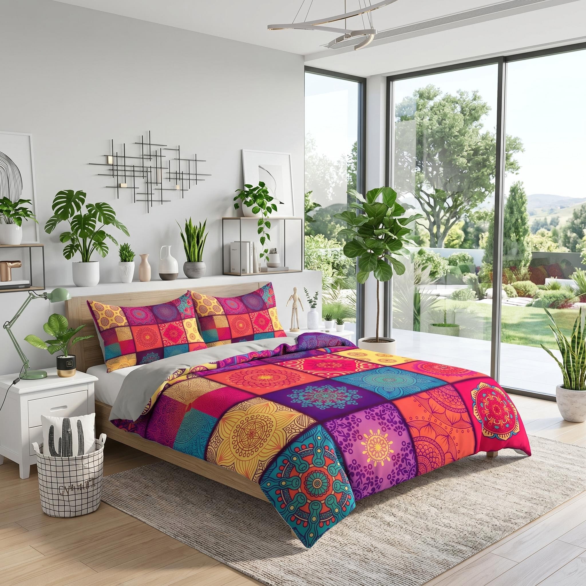 Multi Floral Printed Quilt Set