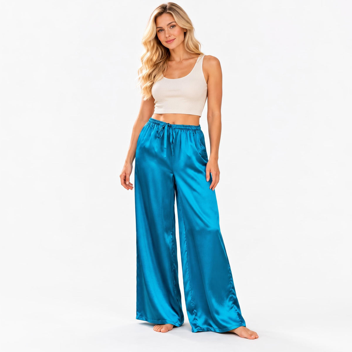 Elegant Flowing Wide Leg Silk Pants for Women