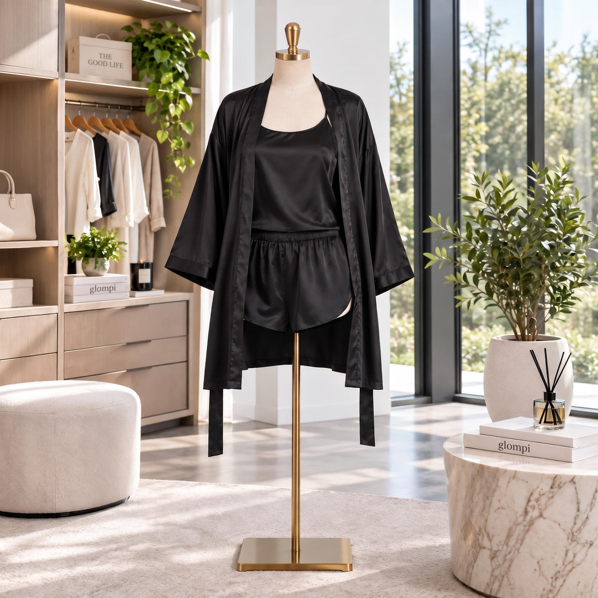 Elegant Mulberry Silk Robe and Cami Shorts Set for Women