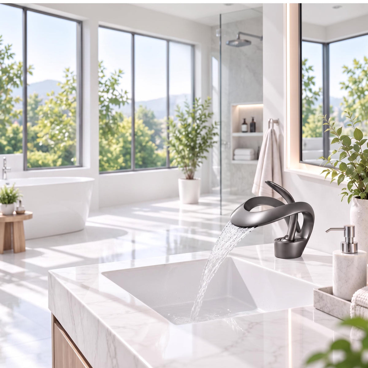 Waterfall Basin Mixer Tap – Solid Brass Modern Bathroom Sink Faucet