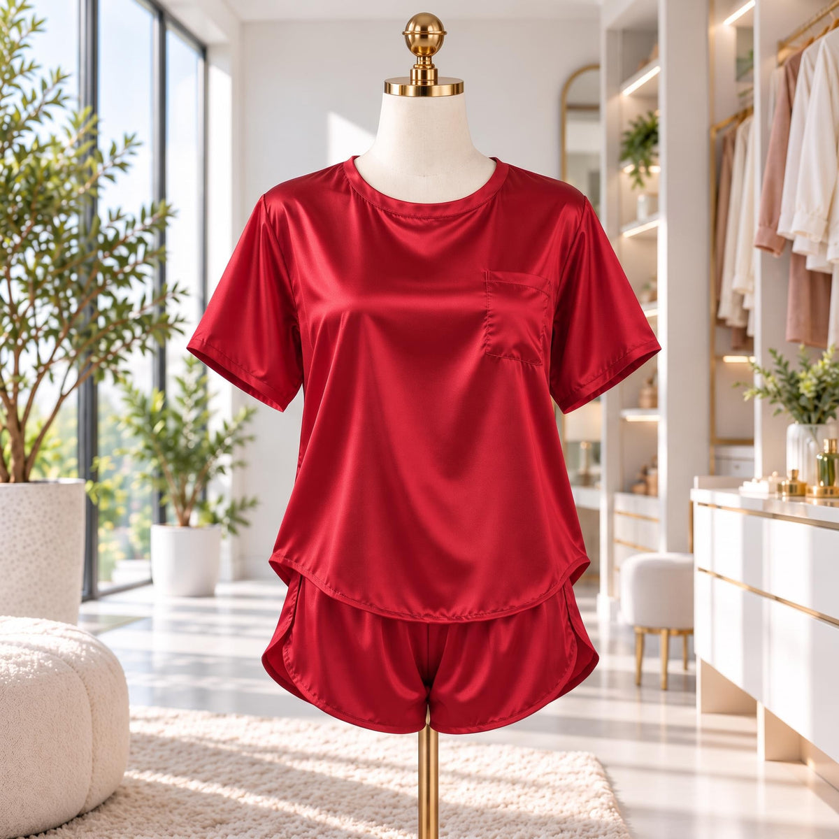 Mulberry Silk Pajama Set for Women with Short Sleeve Top