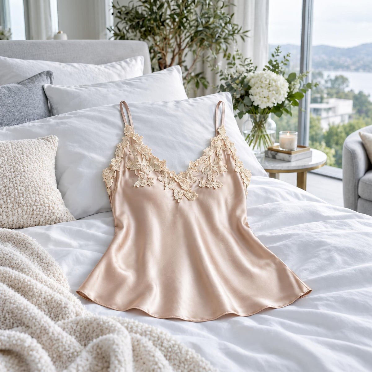 Elegant Silk Lace Cami Top with Spaghetti Straps
