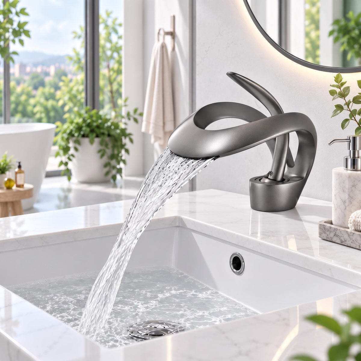 Waterfall Basin Mixer Tap – Solid Brass Modern Bathroom Sink Faucet