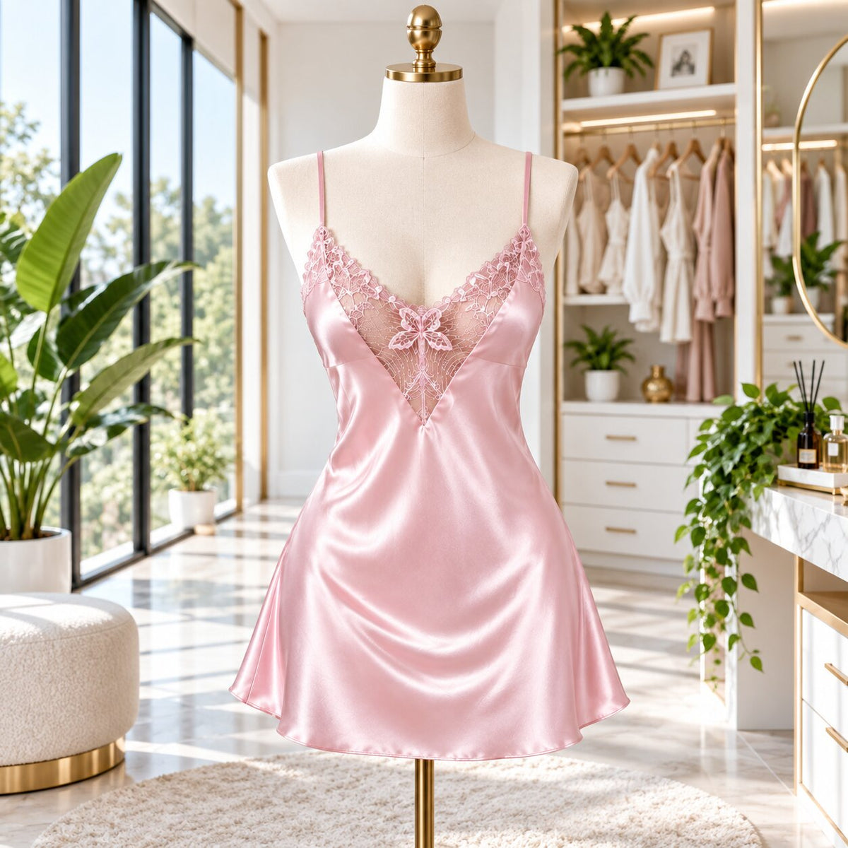 Mulberry Silk Lace V-Neck Nightgown for Women