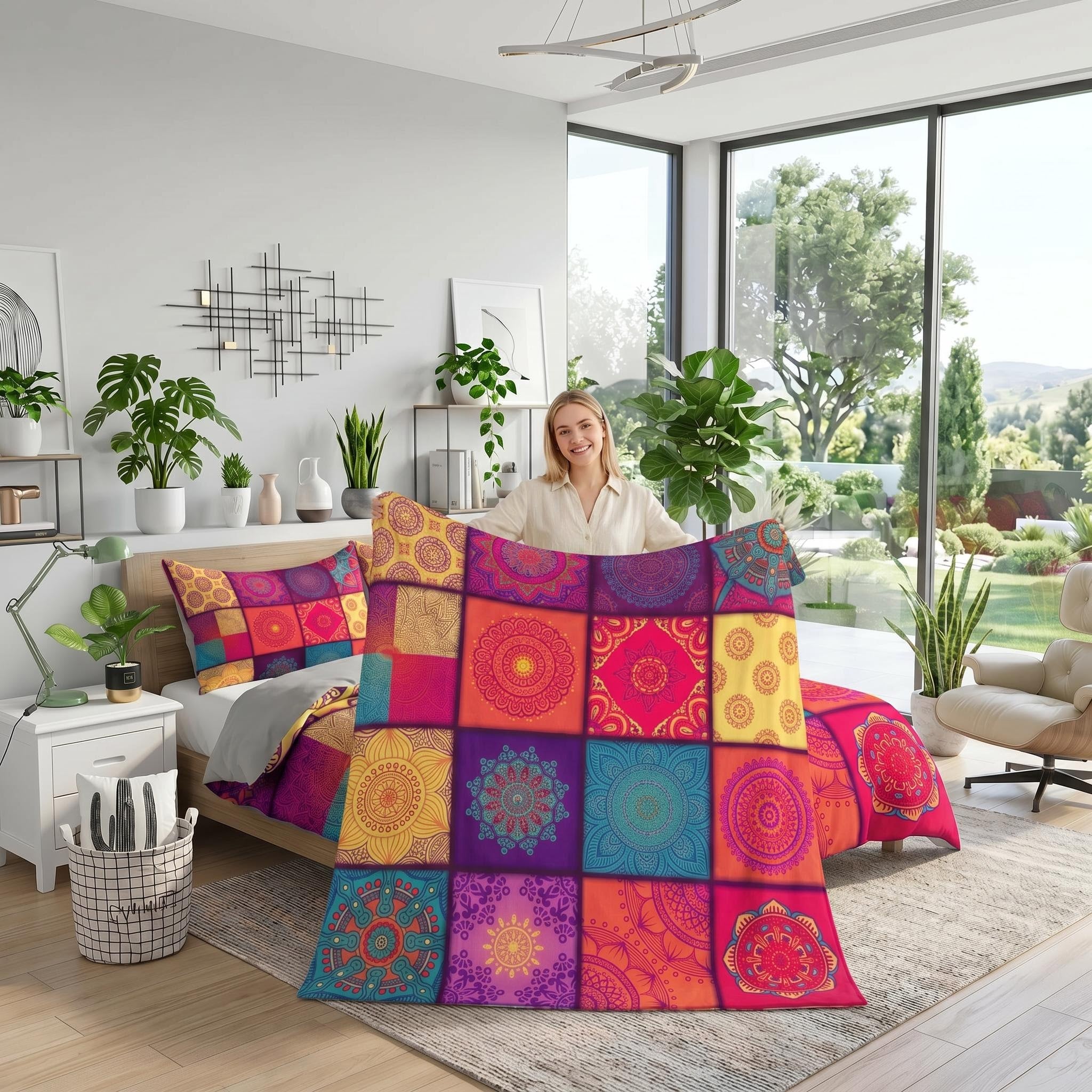 Multi Floral Printed Quilt Set