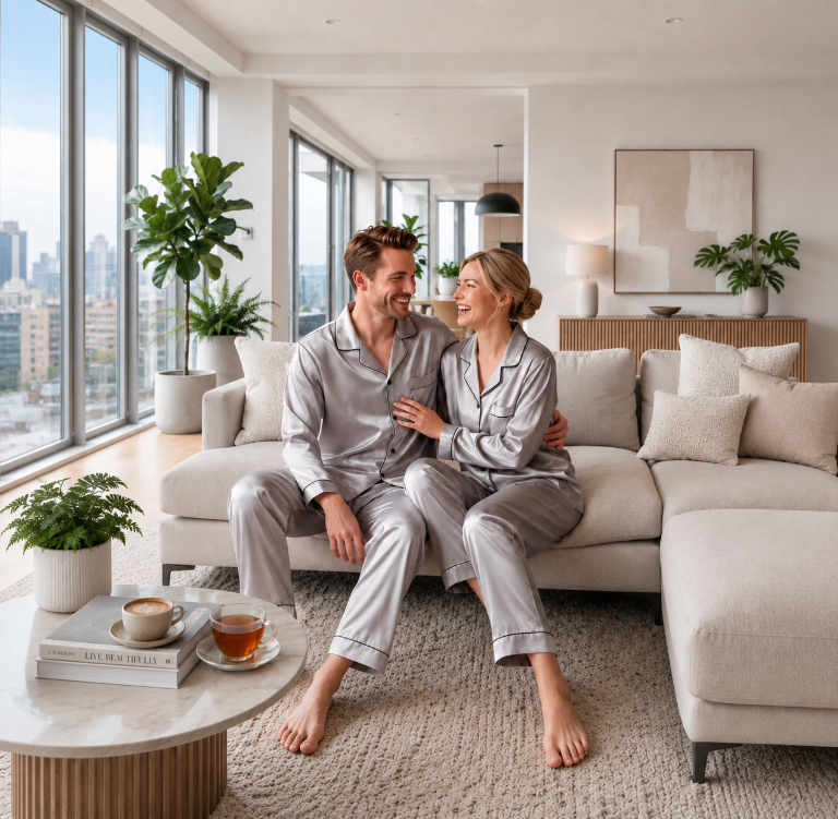 Silk Satin Couple Pajama Set For Him Or Her