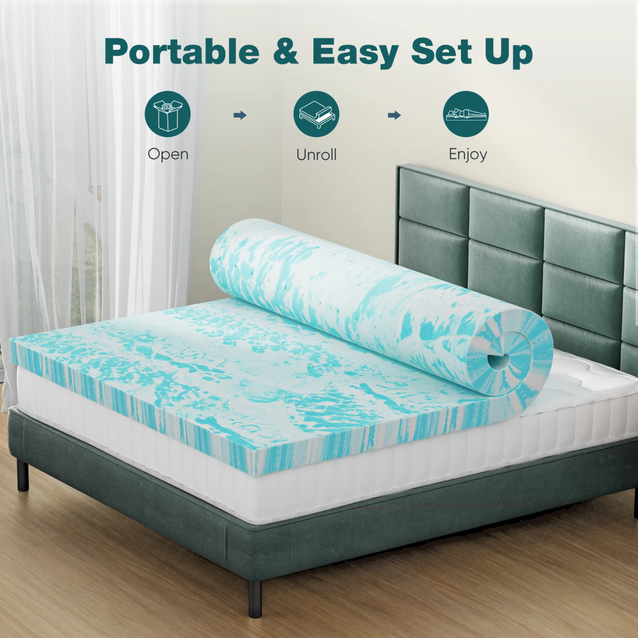 Cooling Gel Memory Foam Mattress Topper - Extra Thick Bed Pad