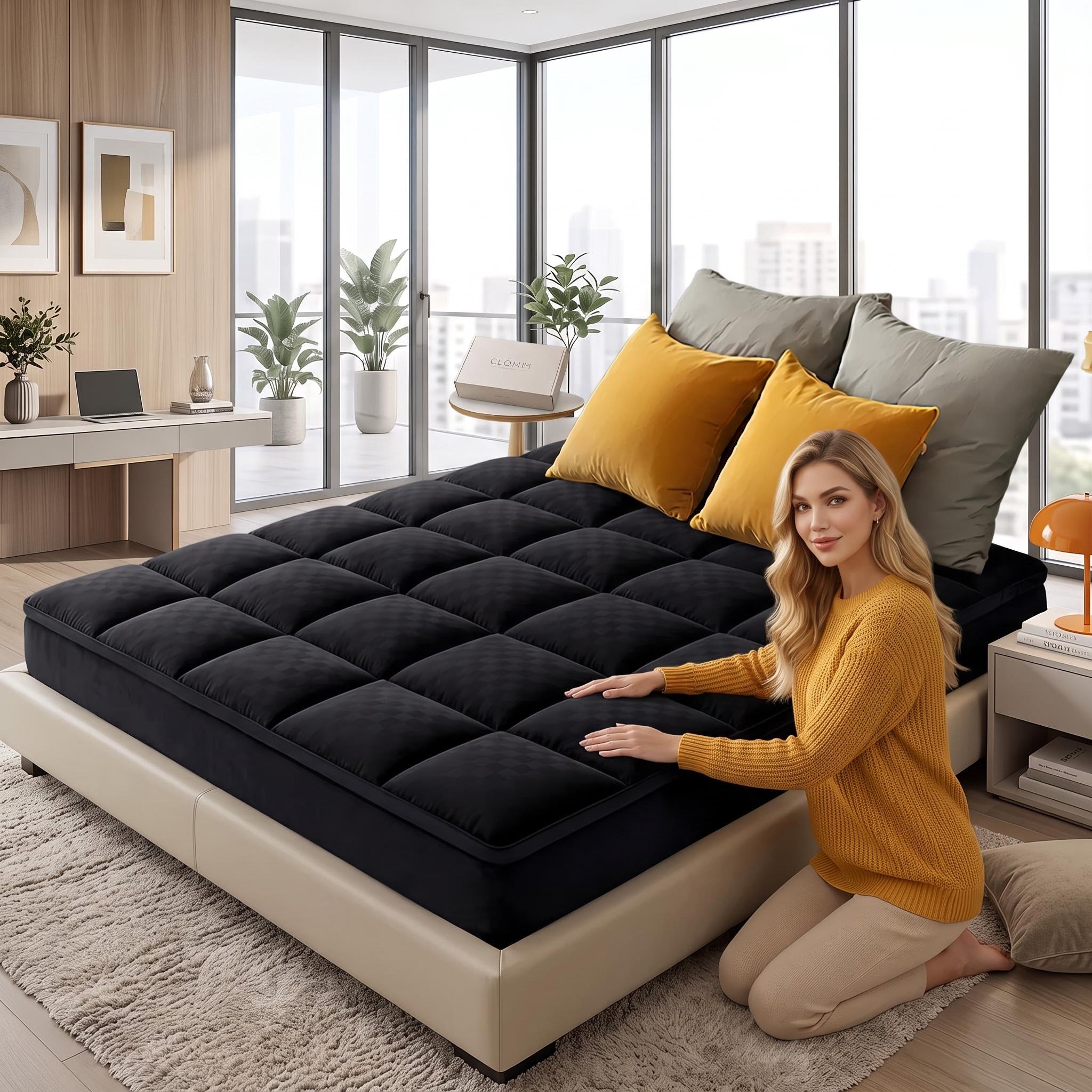 Extra Thick Mattress Topper - 1000GSM Cooling Pillowtop Bed Pad, Deep Pocket Noiseless Quilted Protector