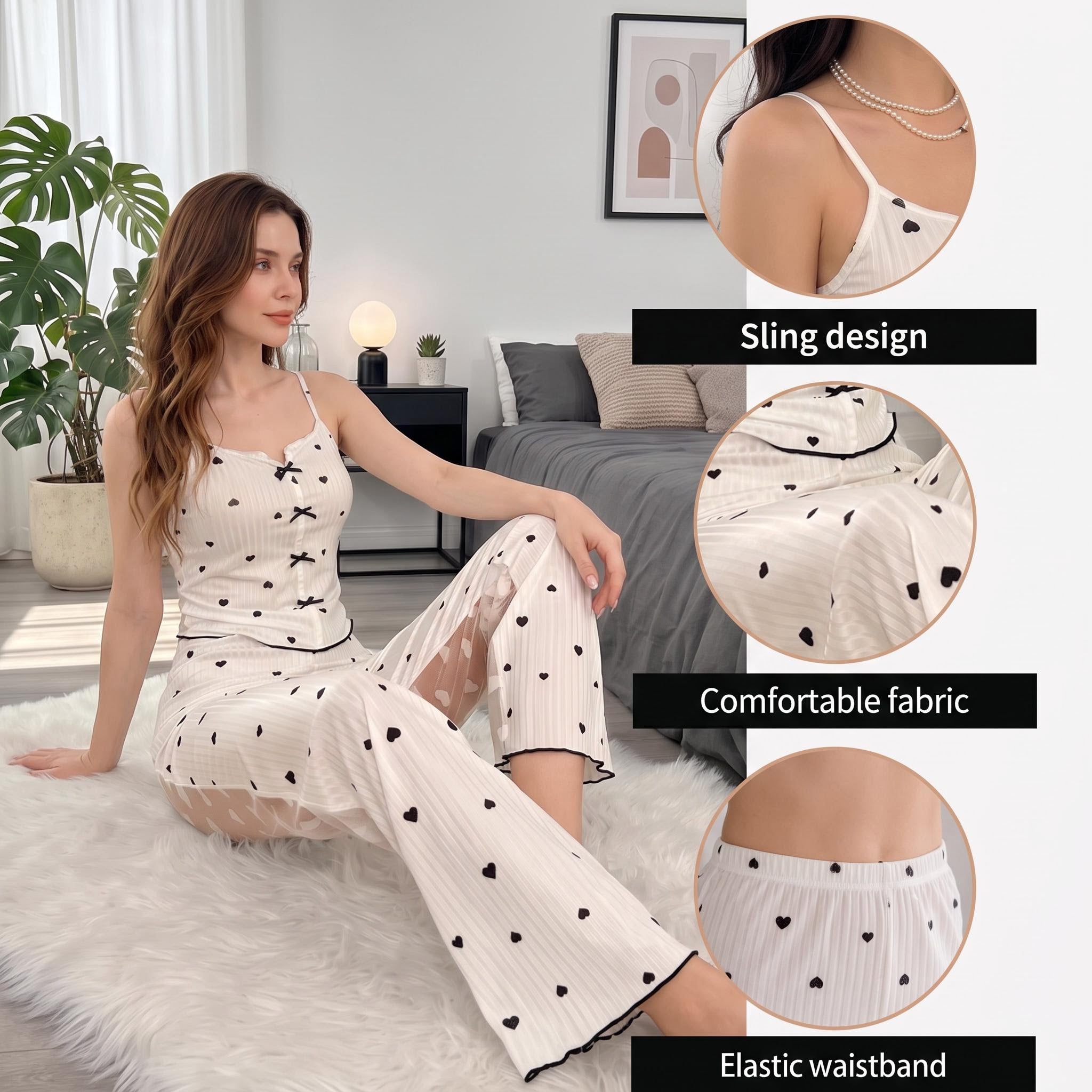 Transparent Mesh Lace Pajama Set for Women