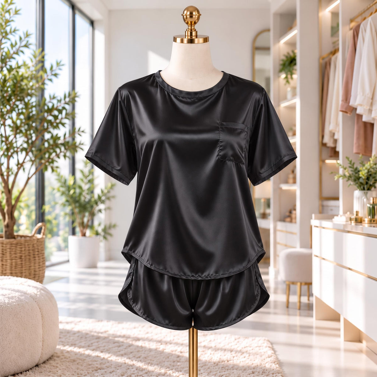 Mulberry Silk Pajama Set for Women with Short Sleeve Top