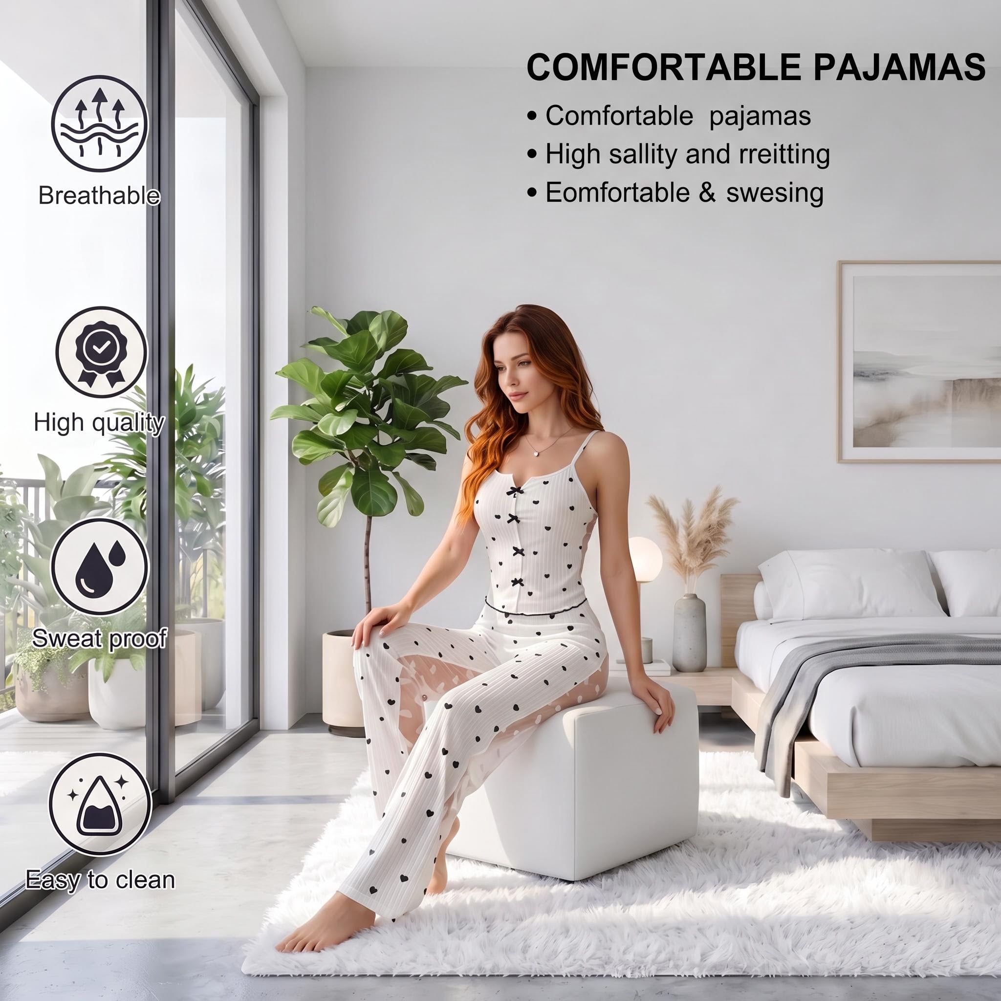 Transparent Mesh Lace Pajama Set for Women