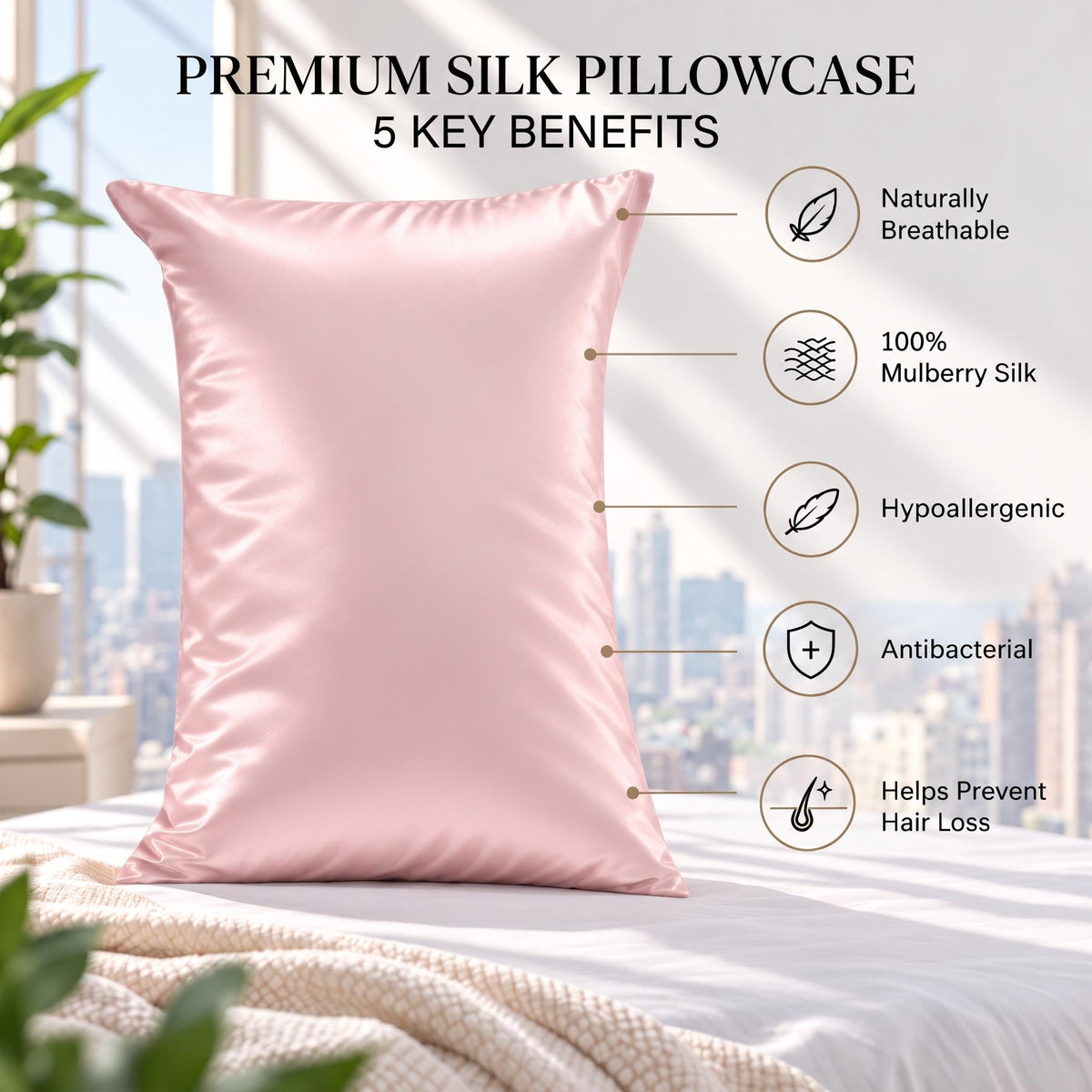 30 Momme Mulberry Silk Pillowcase with Hidden Zipper for Hair