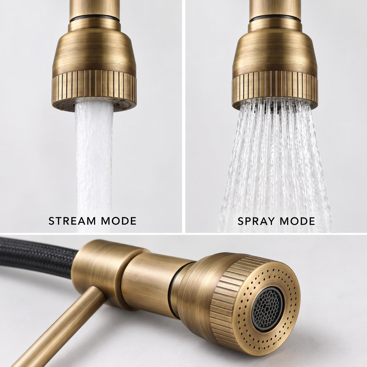 Antique Brass Kitchen Faucet with 360-Degree Rotation