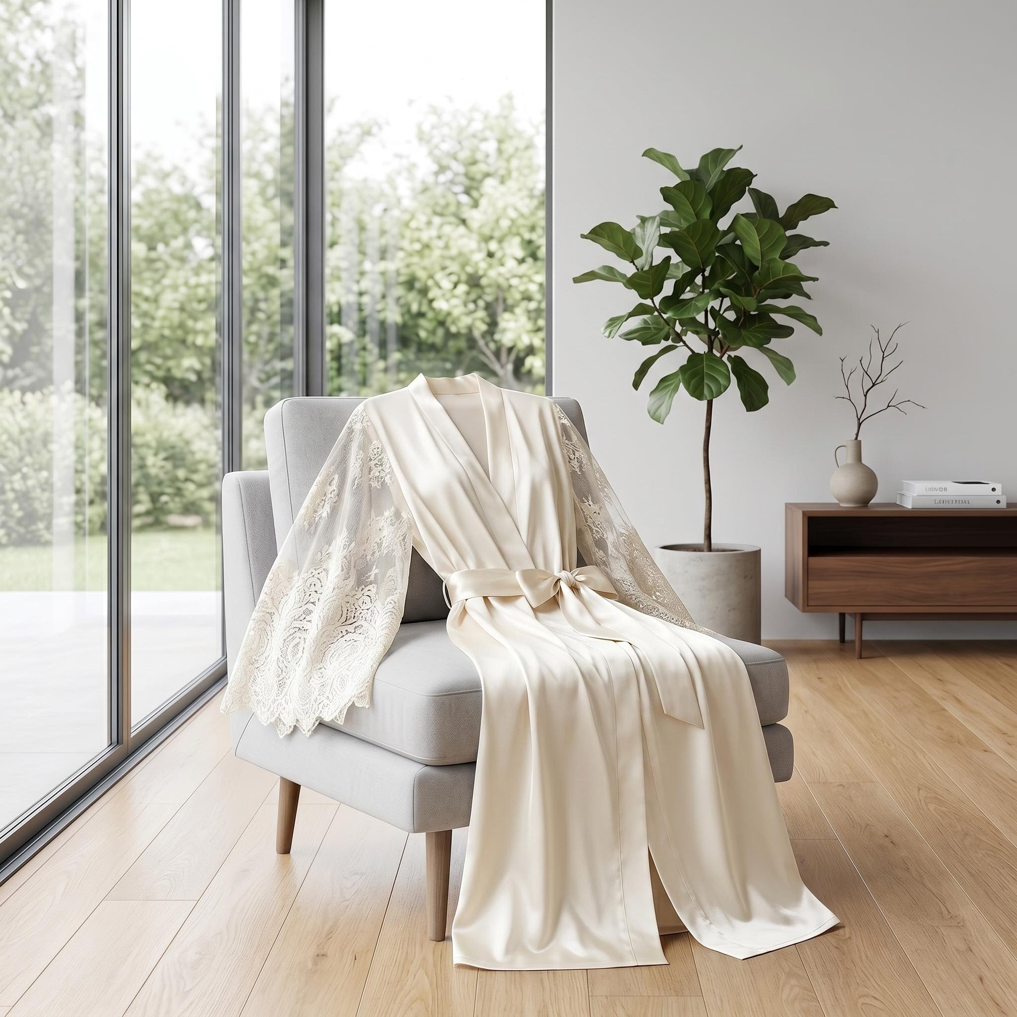 Elegant Lace Satin Nightgown and Robe Set for Women