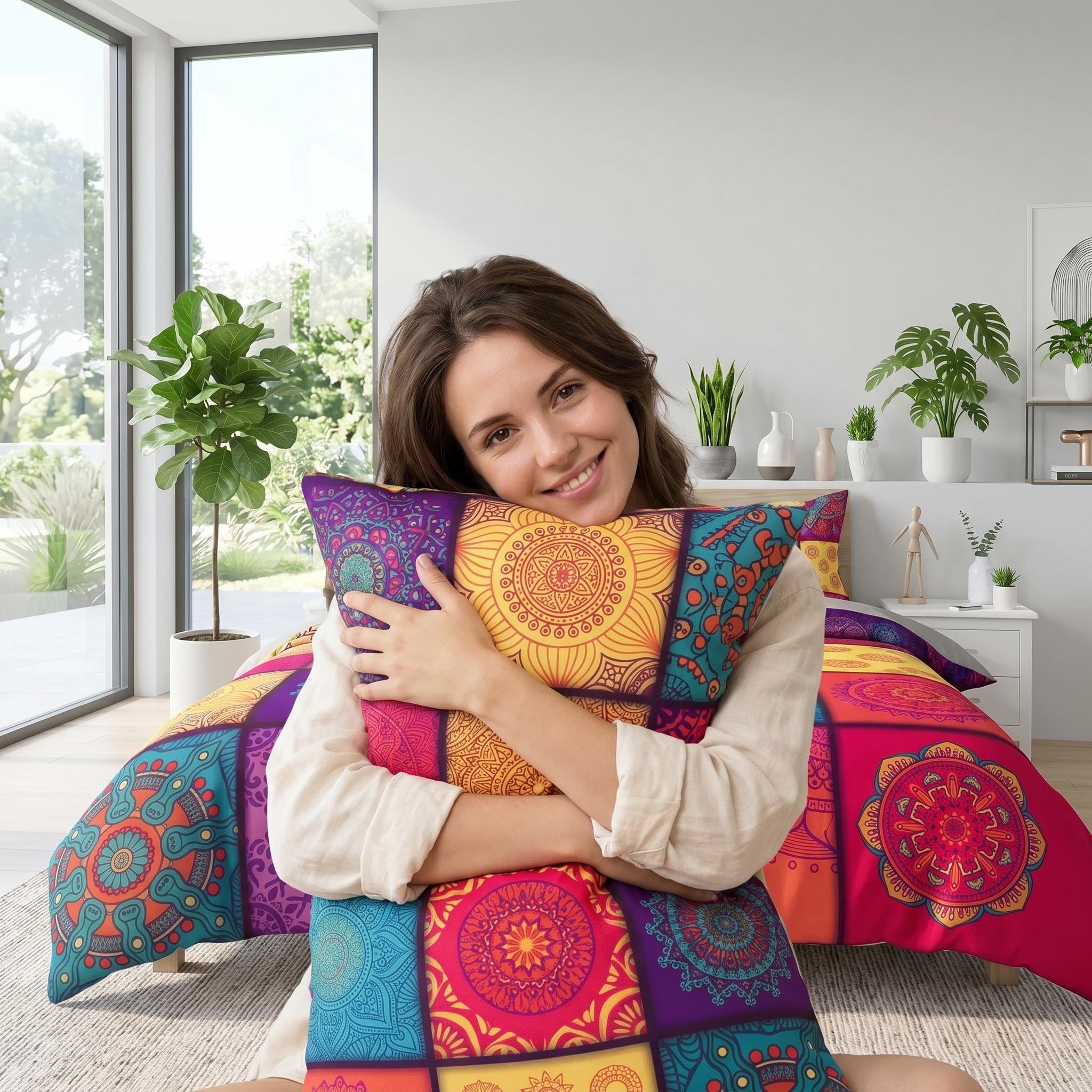 Multi Floral Printed Quilt Set