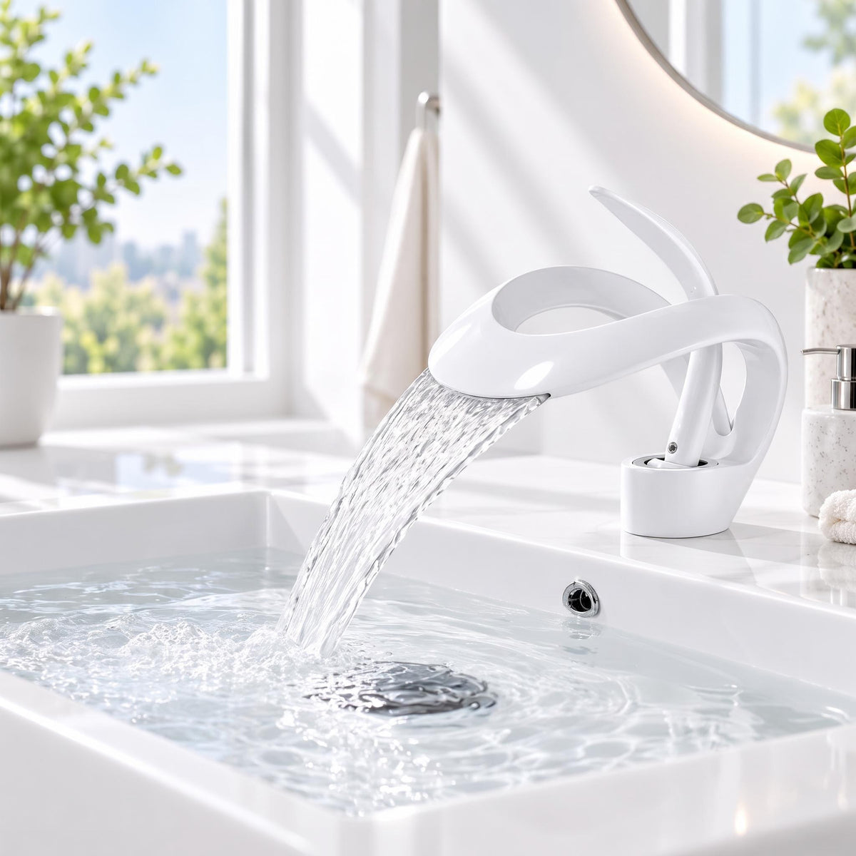 Waterfall Basin Mixer Tap – Solid Brass Modern Bathroom Sink Faucet
