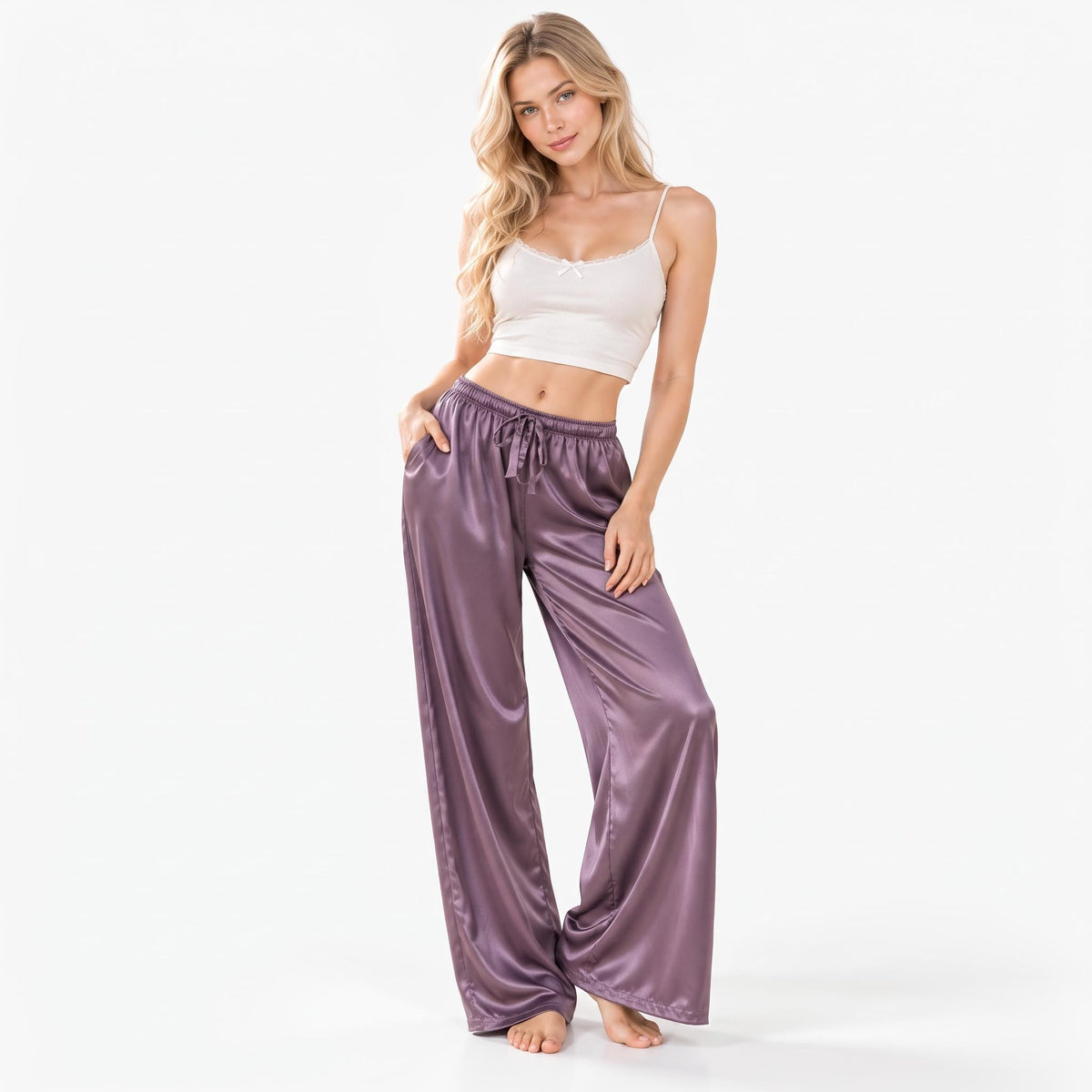 Elegant Flowing Wide Leg Silk Pants for Women