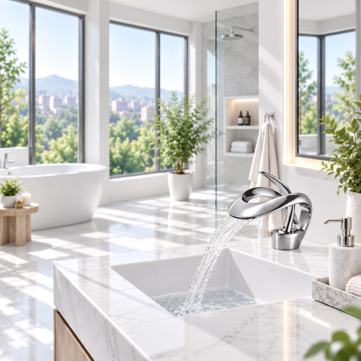 Waterfall Basin Mixer Tap – Solid Brass Modern Bathroom Sink Faucet