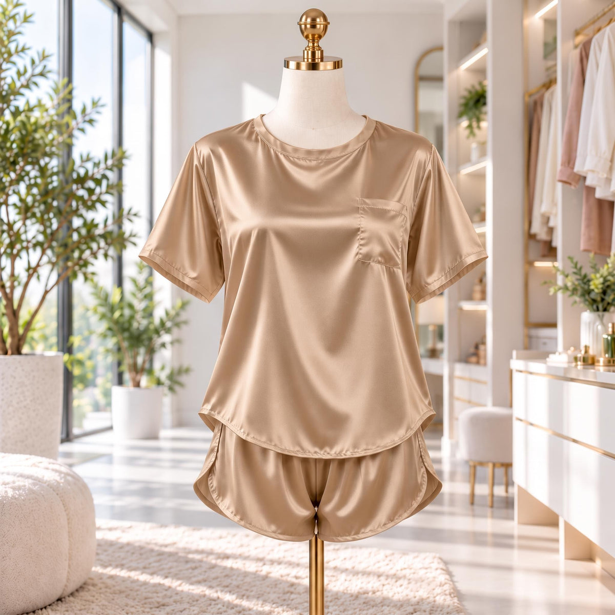 Mulberry Silk Pajama Set for Women with Short Sleeve Top