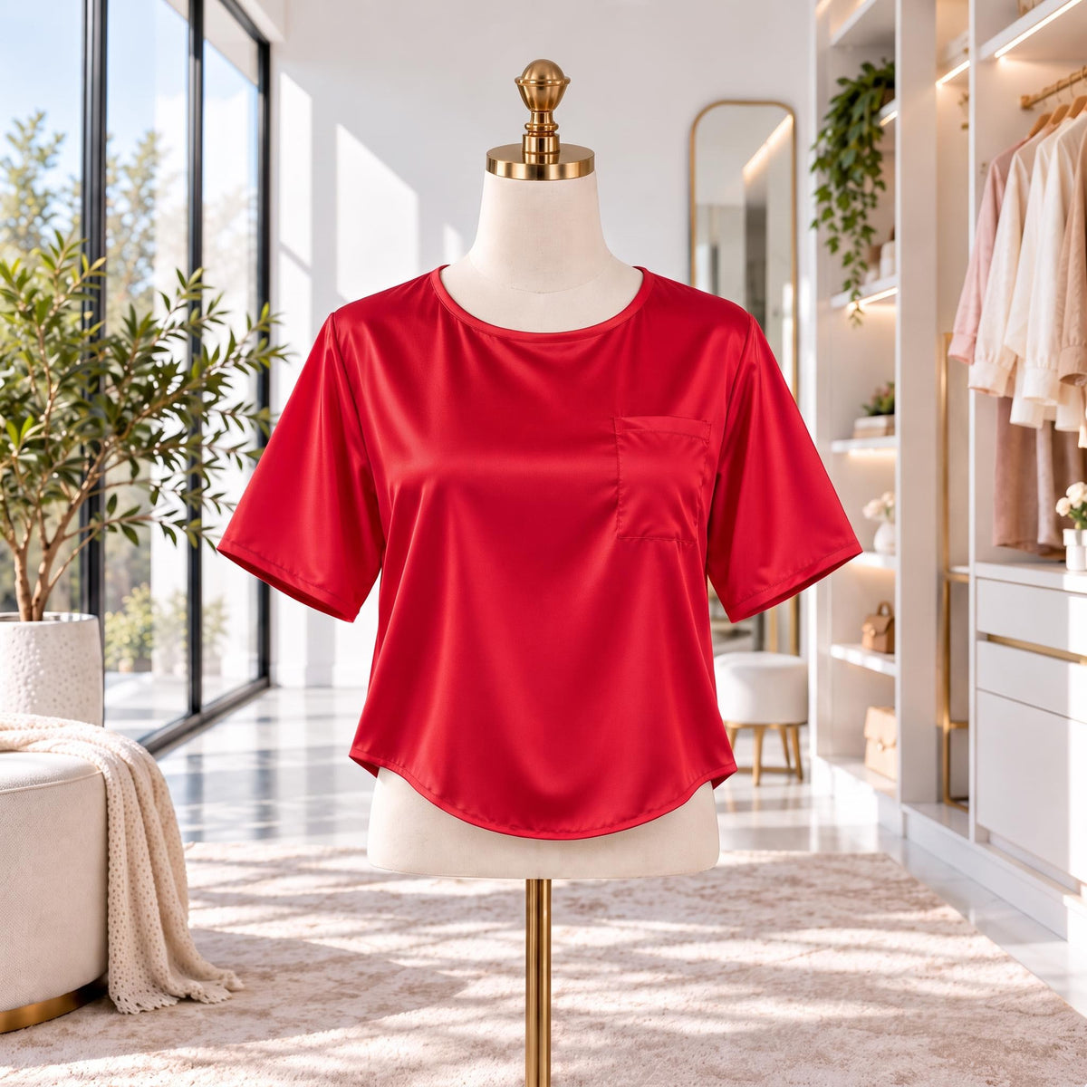 Mulberry Silk Short Sleeve Women's Blouse with U-Neck Design