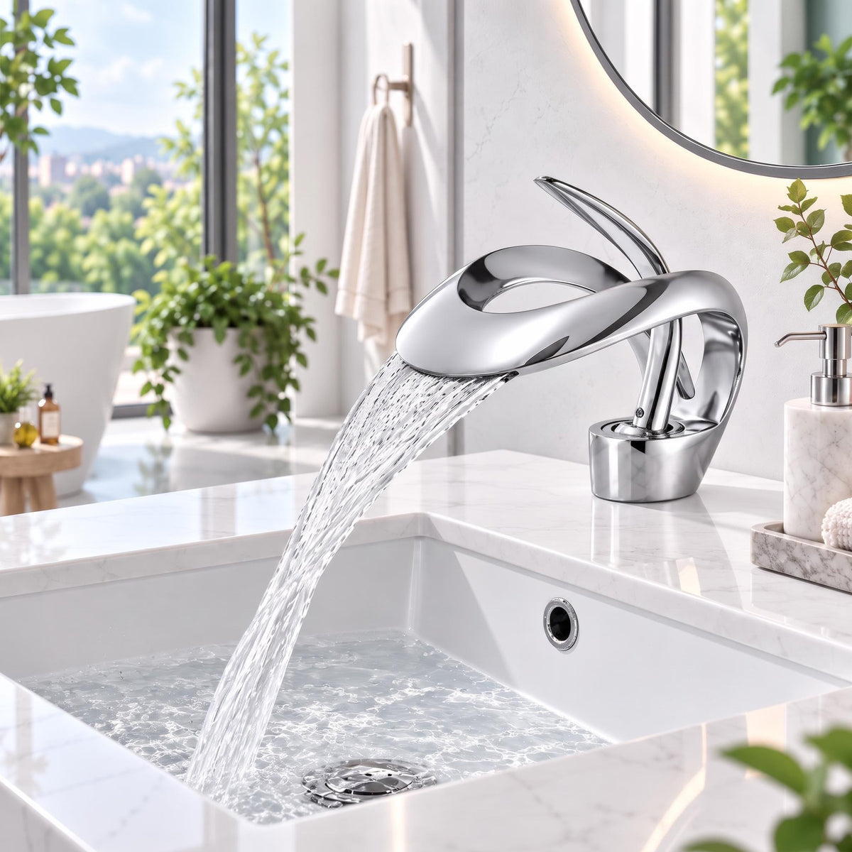 Waterfall Basin Mixer Tap – Solid Brass Modern Bathroom Sink Faucet