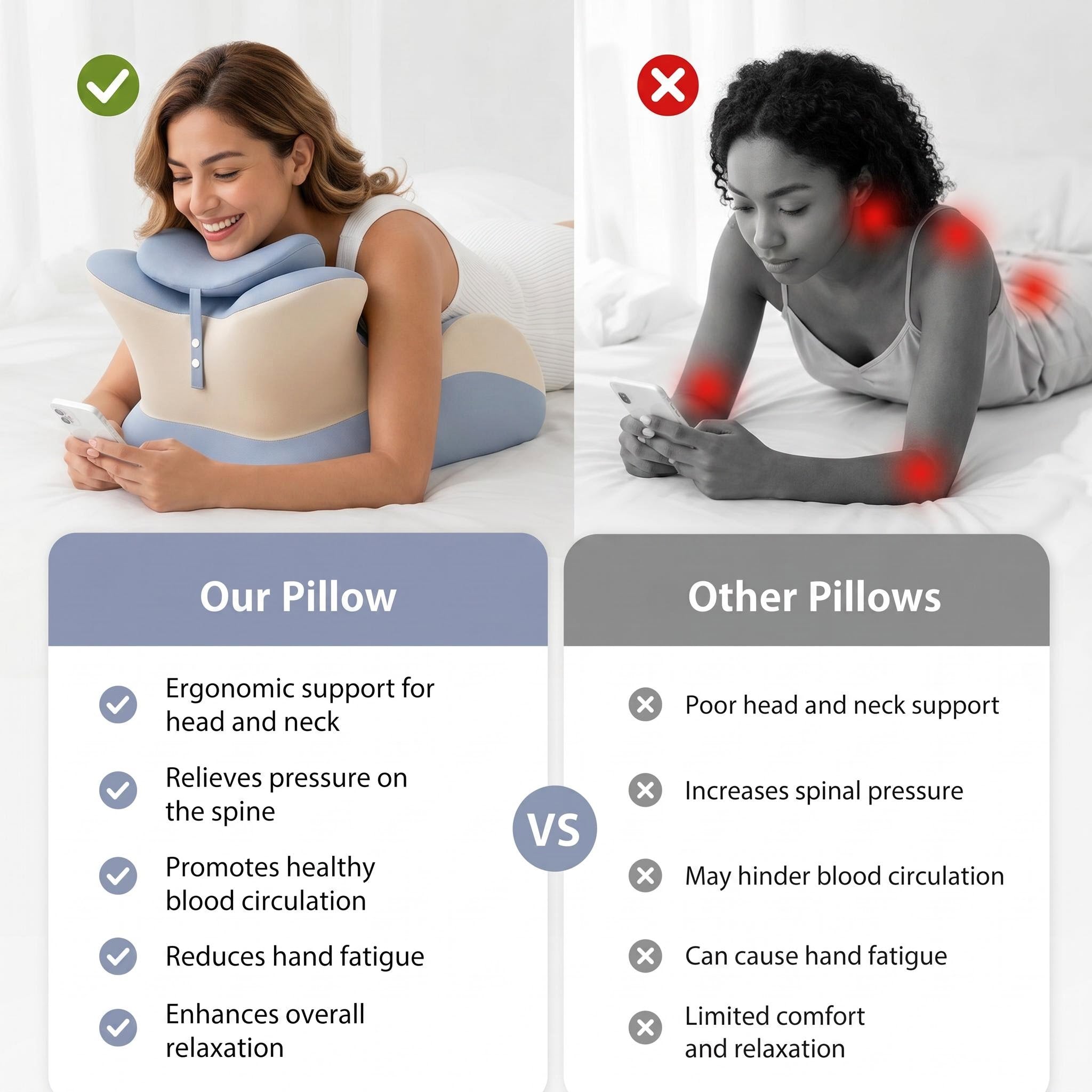 Ergonomic Memory Foam Reading Pillow for Bed - Backrest Support