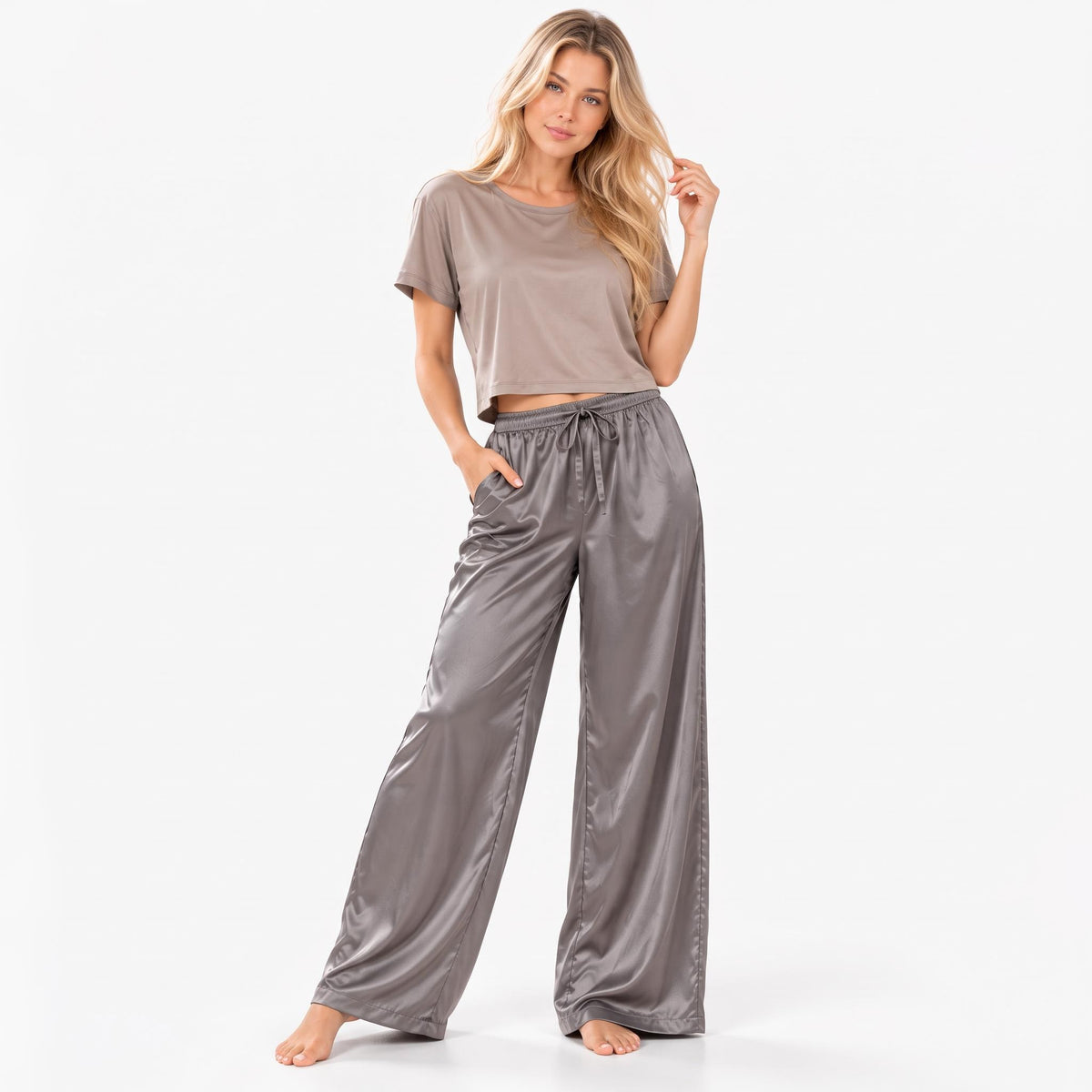 Elegant Flowing Wide Leg Silk Pants for Women