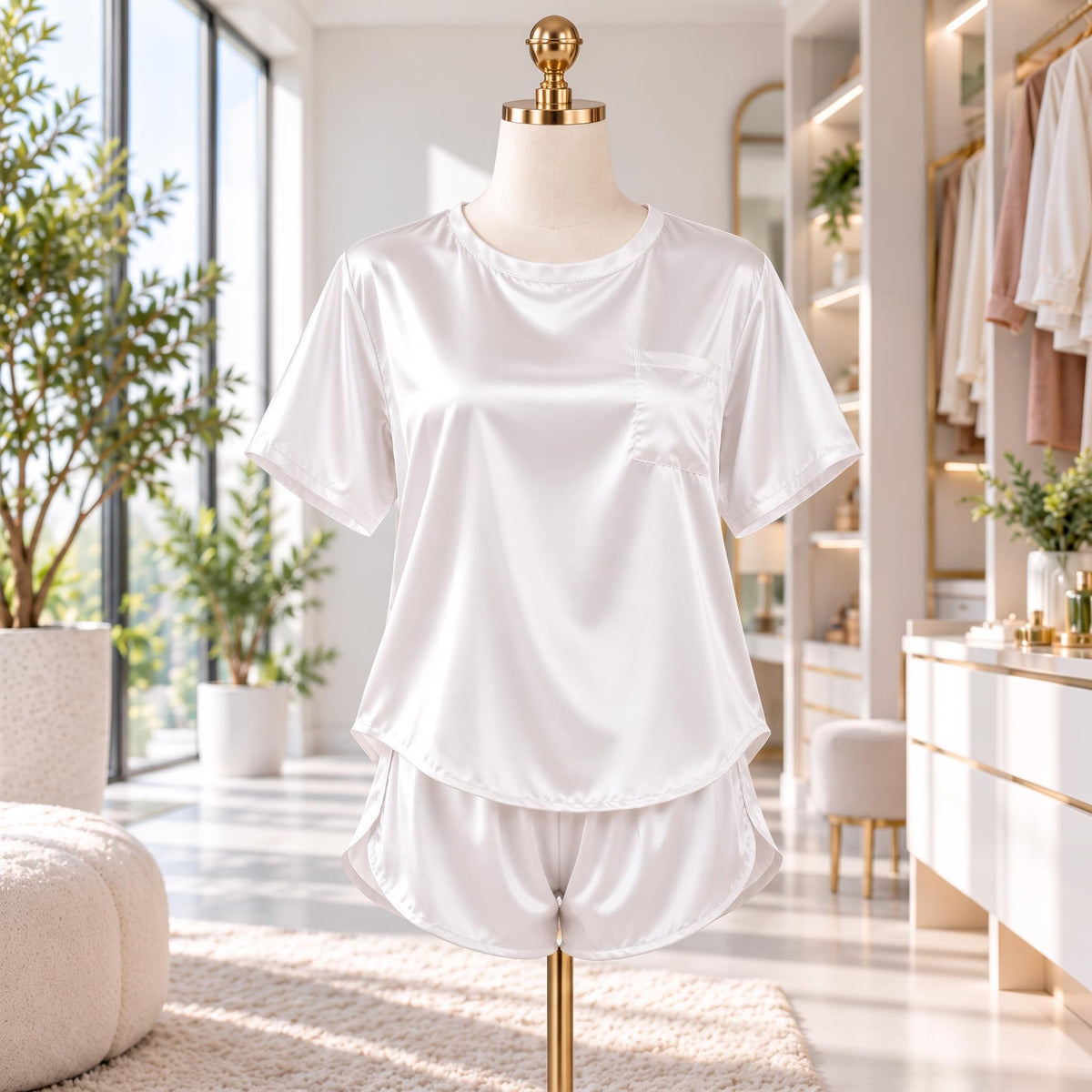 Mulberry Silk Pajama Set for Women with Short Sleeve Top