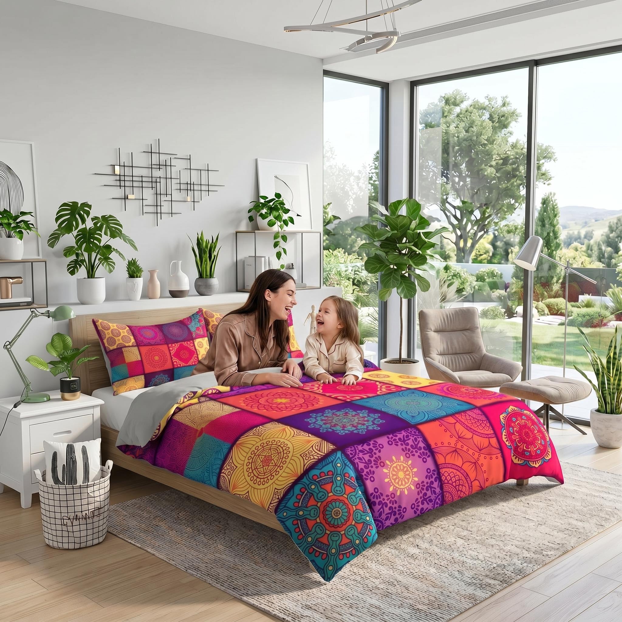 Multi Floral Printed Quilt Set