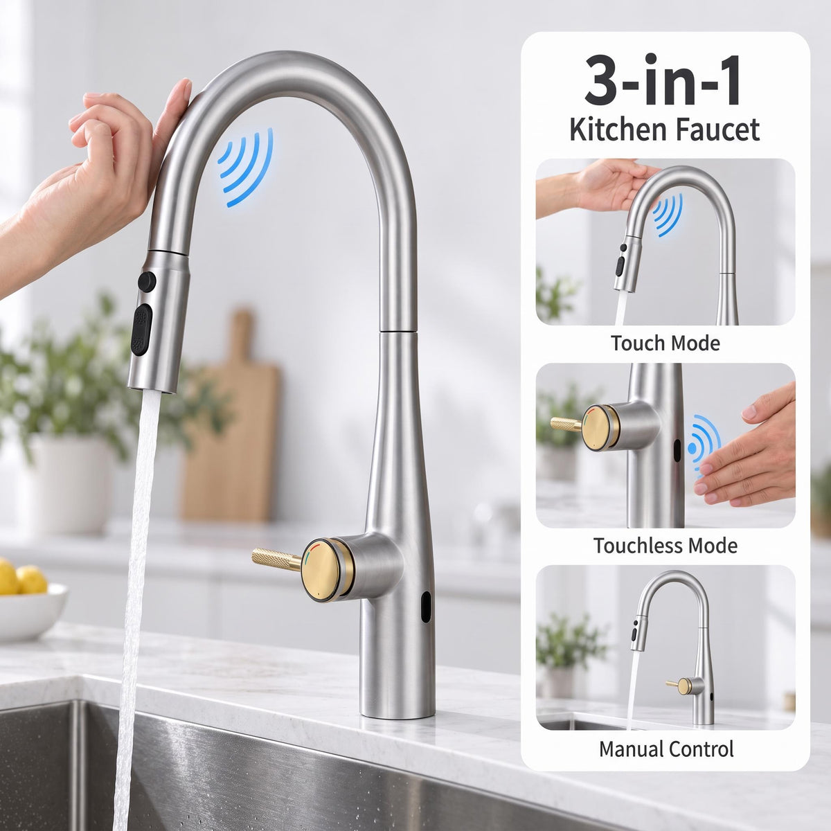Smart Touch Kitchen Faucet with Infrared Sensor
