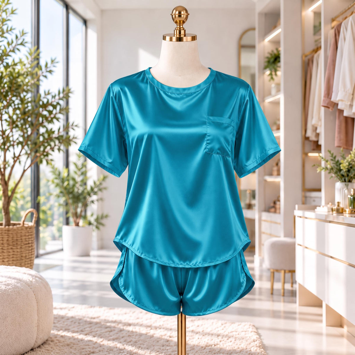 Mulberry Silk Pajama Set for Women with Short Sleeve Top