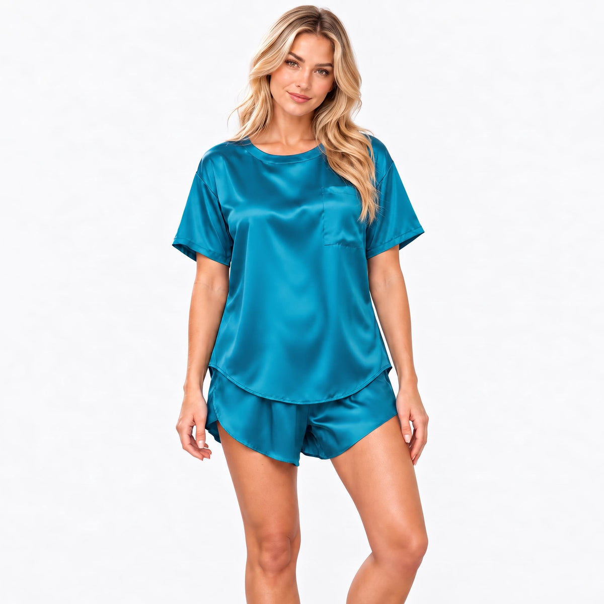 Mulberry Silk Pajama Set for Women with Short Sleeve Top