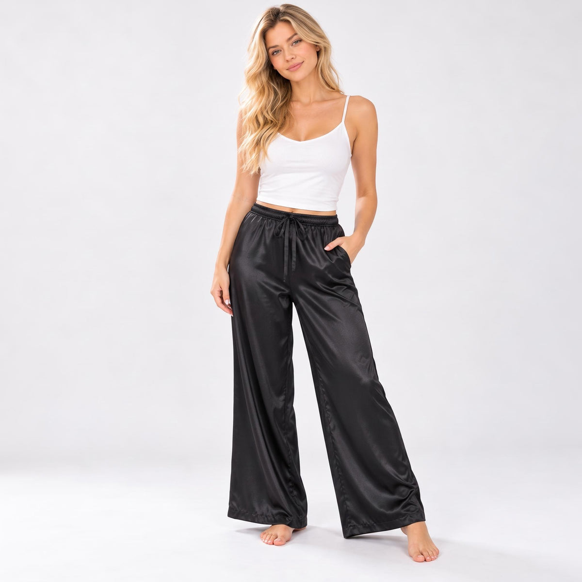 Elegant Flowing Wide Leg Silk Pants for Women